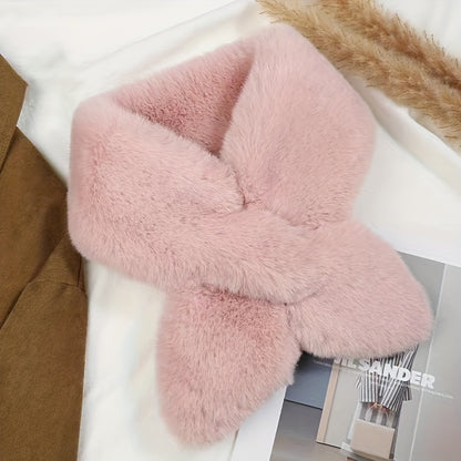 Cozy & Stylish Women's Winter Plush Cross Scarf - Thick, Soft Polyester for Warmth and Neck Protection