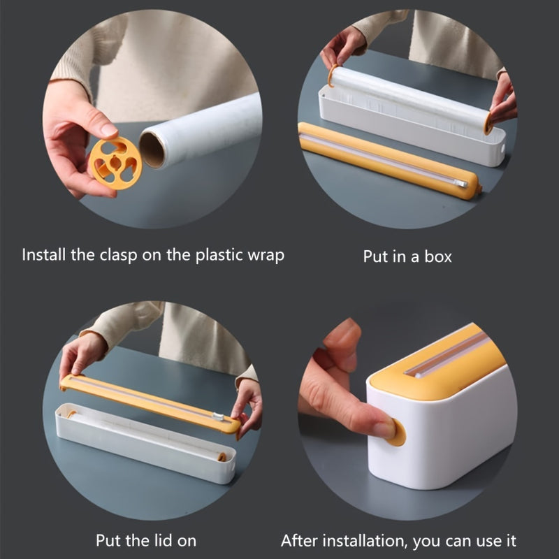 2-in-1 Kitchen Wrap Dispenser with Cutter - Refillable Plastic & Foil Organizer for Drawer, Durable ABS Material