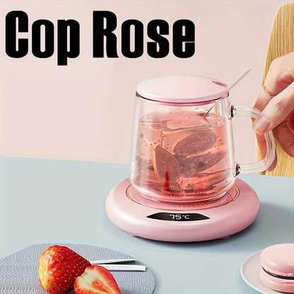 Cop Rose Smart USB Beverage Warmer - Adjustable 3-Temperature Coaster for Office, Camping & Picnics, Fits Most Cups