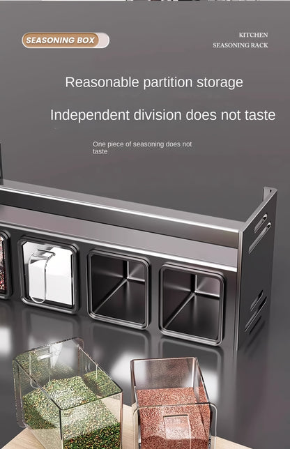 Wall-Mounted Spice Rack Organizer - Multi-Tier Metal Kitchen Rack with Storage Boxes and Jars, Easy-Clean Aluminum Stackable Can Shelf, Space-Saving Seasoning Holder with Tiered Shelves
