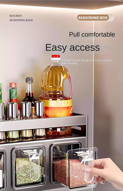 Wall-Mounted Spice Rack Organizer - Multi-Tier Metal Kitchen Rack with Storage Boxes and Jars, Easy-Clean Aluminum Stackable Can Shelf, Space-Saving Seasoning Holder with Tiered Shelves
