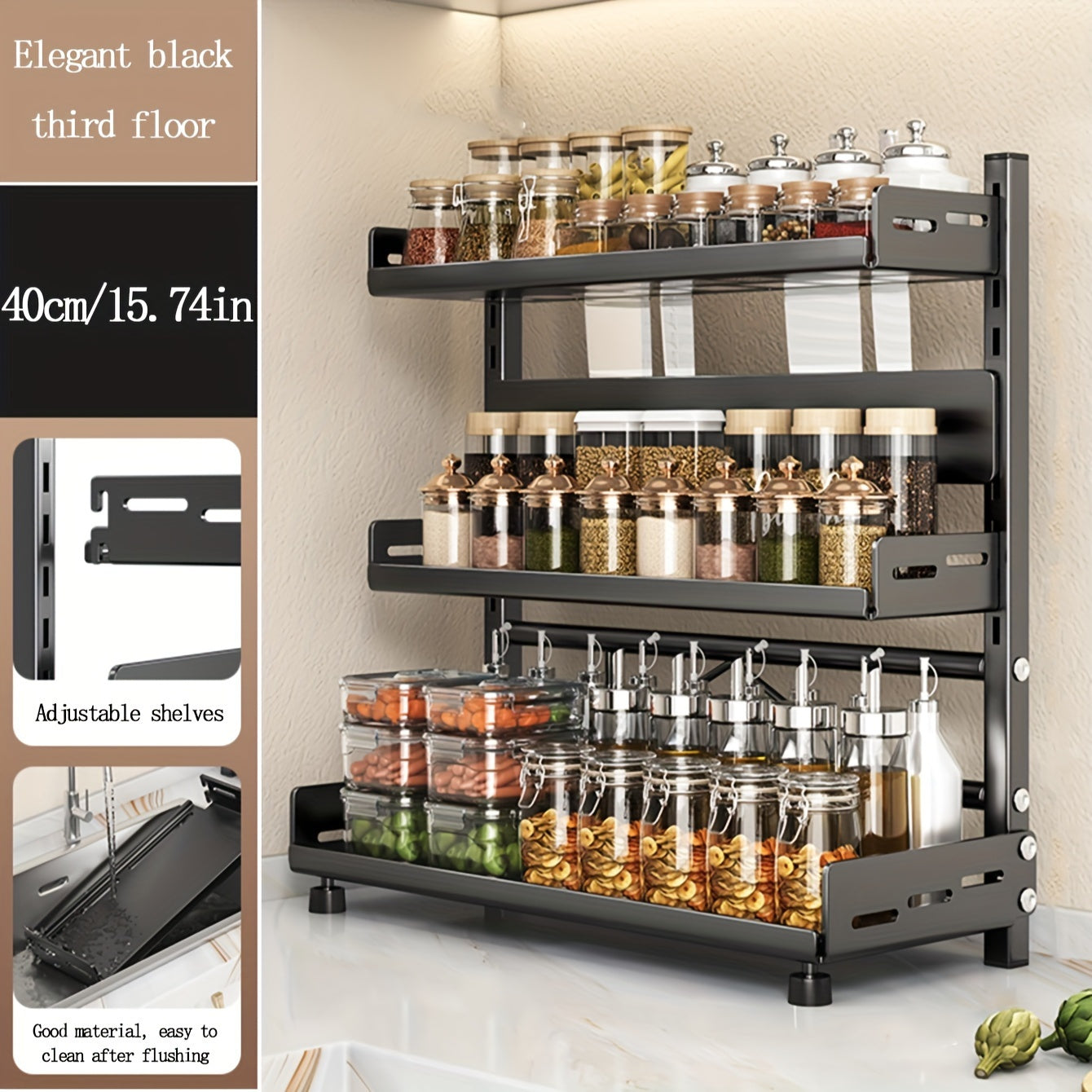 Especiero de acero de varios niveles LDQ: organizador de encimera resistente a la intemperie para cocinas de hogares y restaurantes