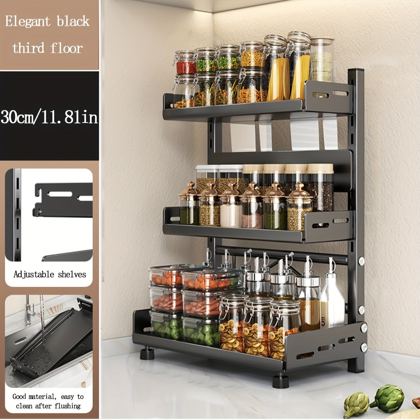 Especiero de acero de varios niveles LDQ: organizador de encimera resistente a la intemperie para cocinas de hogares y restaurantes