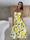 Summer Fashion Sleeveless Women Sling Dress Print Elegant Casual Long Party Evening Dress