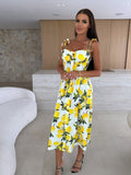 Summer Fashion Sleeveless Women Sling Dress Print Elegant Casual Long Party Evening Dress