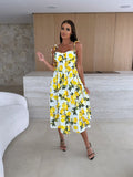 Summer Fashion Sleeveless Women Sling Dress Print Elegant Casual Long Party Evening Dress