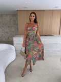 Summer Fashion Sleeveless Women Sling Dress Print Elegant Casual Long Party Evening Dress