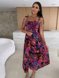 Summer Fashion Sleeveless Women Sling Dress Print Elegant Casual Long Party Evening Dress