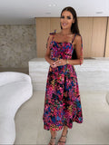 Summer Fashion Sleeveless Women Sling Dress Print Elegant Casual Long Party Evening Dress