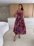 Summer Fashion Sleeveless Women Sling Dress Print Elegant Casual Long Party Evening Dress