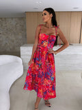 Summer Fashion Sleeveless Women Sling Dress Print Elegant Casual Long Party Evening Dress