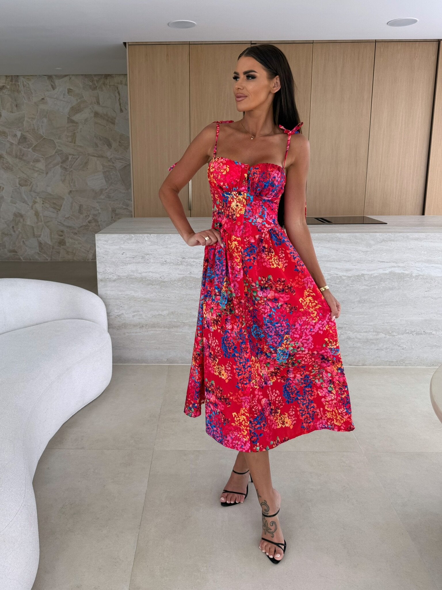 Summer Fashion Sleeveless Women Sling Dress Print Elegant Casual Long Party Evening Dress