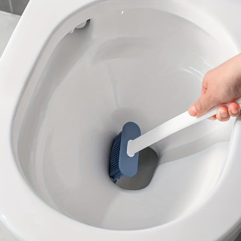 Wall-Mounted Toilet Brush Set, Silicone-Headed Bathroom Cleaning Kit, Space-Saving Long Handle Toilet Cleaner, Ergonomic Design, with 2 Brushes & Holder, for No Electricity Needed, Ideal for Living Room, Bathroom, Toilet, Kit
