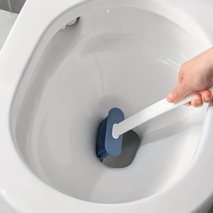 Wall-Mounted Toilet Brush Set, Silicone-Headed Bathroom Cleaning Kit, Space-Saving Long Handle Toilet Cleaner, Ergonomic Design, with 2 Brushes & Holder, for No Electricity Needed, Ideal for Living Room, Bathroom, Toilet, Kit