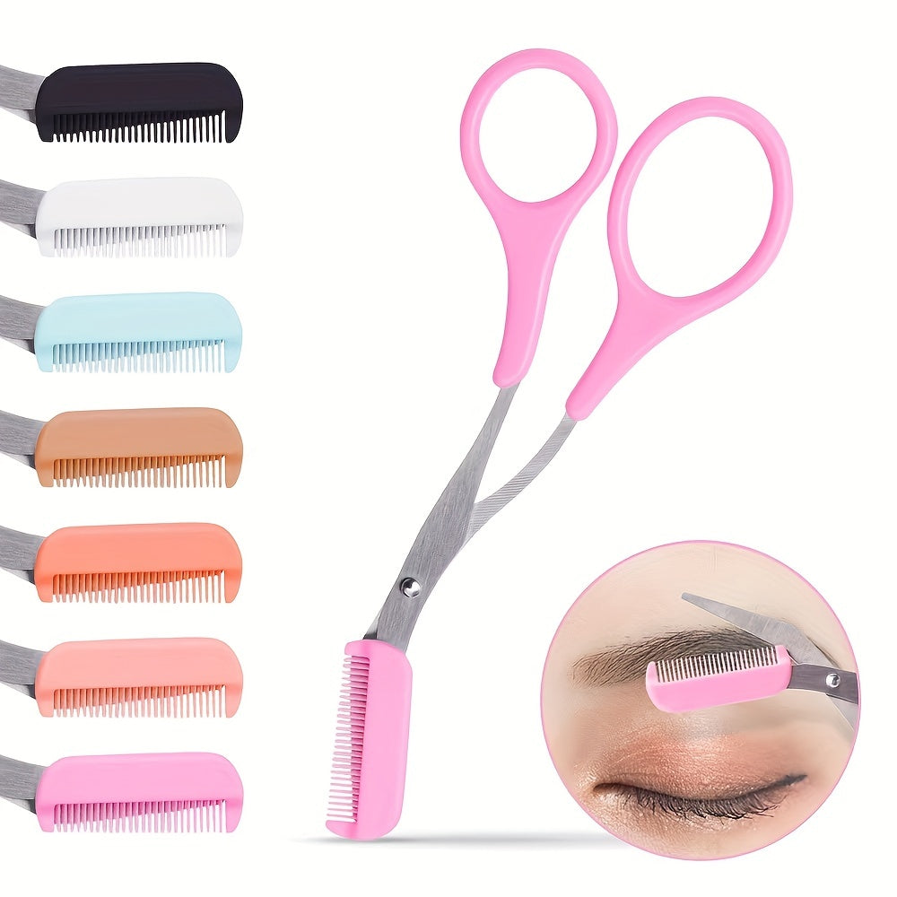 Tijera recortadora de cejas con peine para mujer y hombre, herramienta de maquillaje de acero inoxidable para depilación y modelado de cejas.