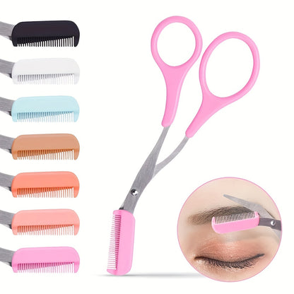 Tijera recortadora de cejas con peine para mujer y hombre, herramienta de maquillaje de acero inoxidable para depilación y modelado de cejas.