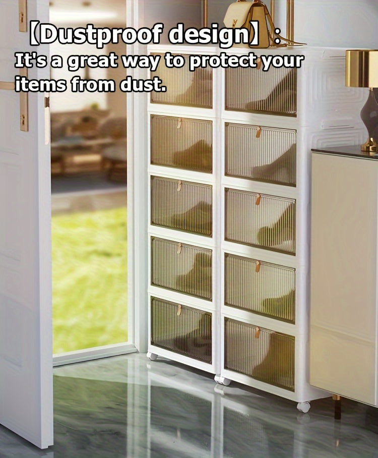 Caja de almacenamiento plegable multifuncional con puertas transparentes, ideal para ropa, libros y juguetes. Estilo clásico, para colocar en el suelo, parte trasera de plástico. Ideal para organizar el dormitorio, el baño, la oficina y la sala de estar.