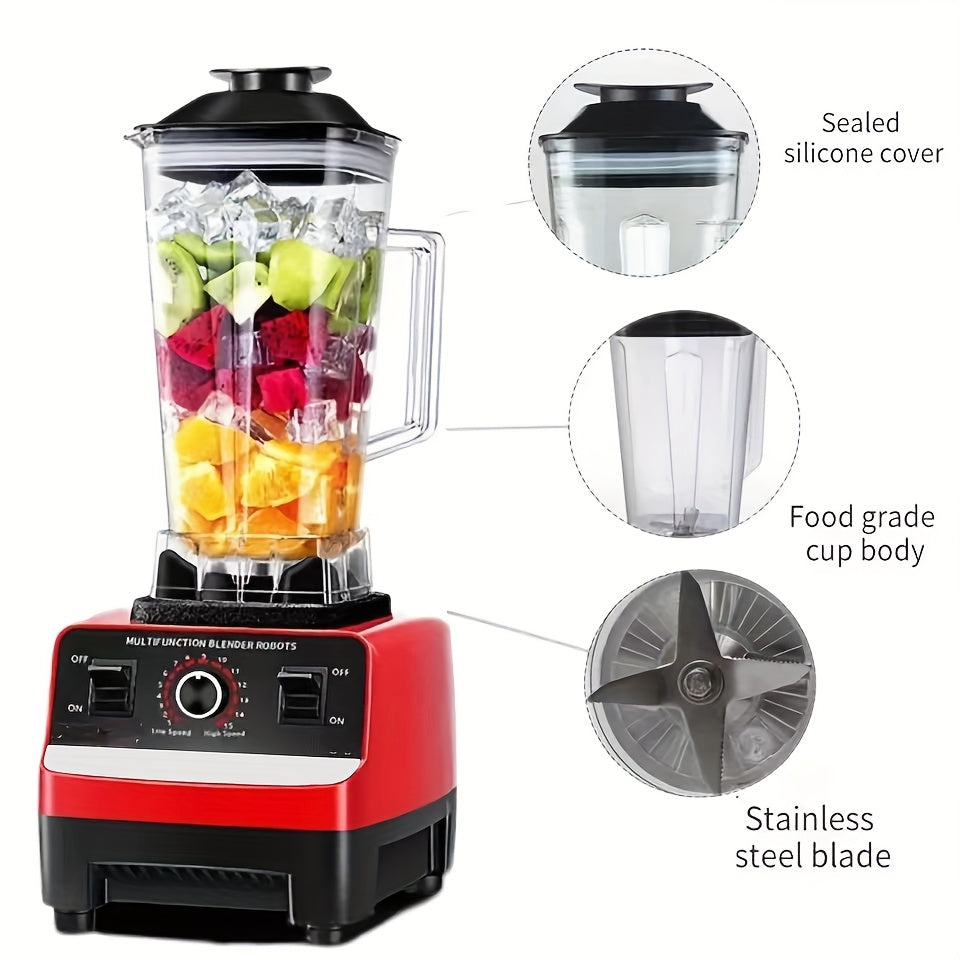 High-Power 2000W Blender for Smoothies and Ice Cream - Durable, BPA-Free Plastic Mixer with Anti-Slip Base, Suitable for Juicers and Kitchen Use, 110V-240V