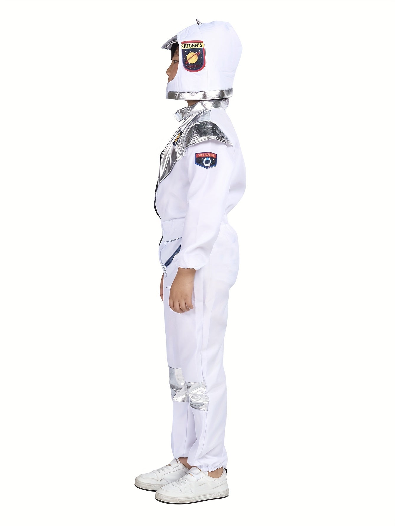 Boy's Cartoon Astronaut Cosplay Costume, Halloween Dress Up One-piece Jumpsuit & Hat, Kid's Dress Up Outfit For Carnival Party Performance