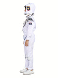 Boy's Cartoon Astronaut Cosplay Costume, Halloween Dress Up One-piece Jumpsuit & Hat, Kid's Dress Up Outfit For Carnival Party Performance