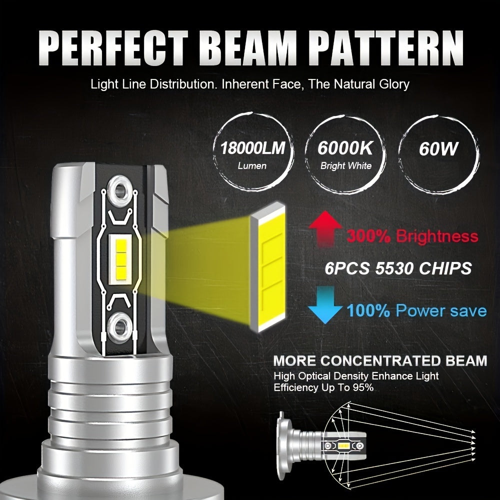 2 bombillas LED H7 para faros delanteros, chips CANbus 5530, 18000 lm, 60 W, 6000 K, blanco superbrillante, para coche, camión y motocicleta.