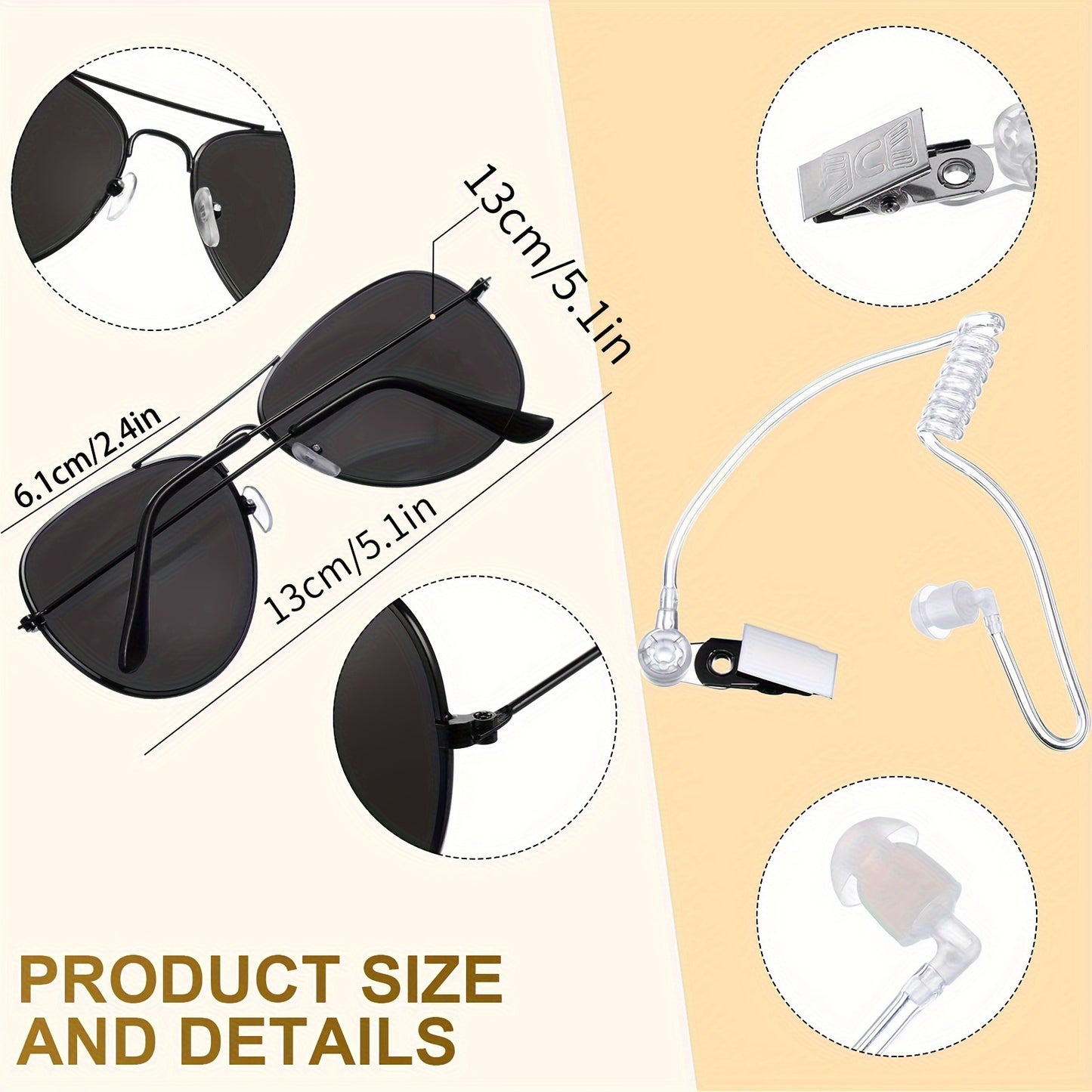 [Fast Arrival] Secret Agent Costume Kit - 4pcs Security Service Outfit with Tie, Black Fashion Glasses, Earpiece & ID Card for Adults and Teens - Cool Cosplay Accessories