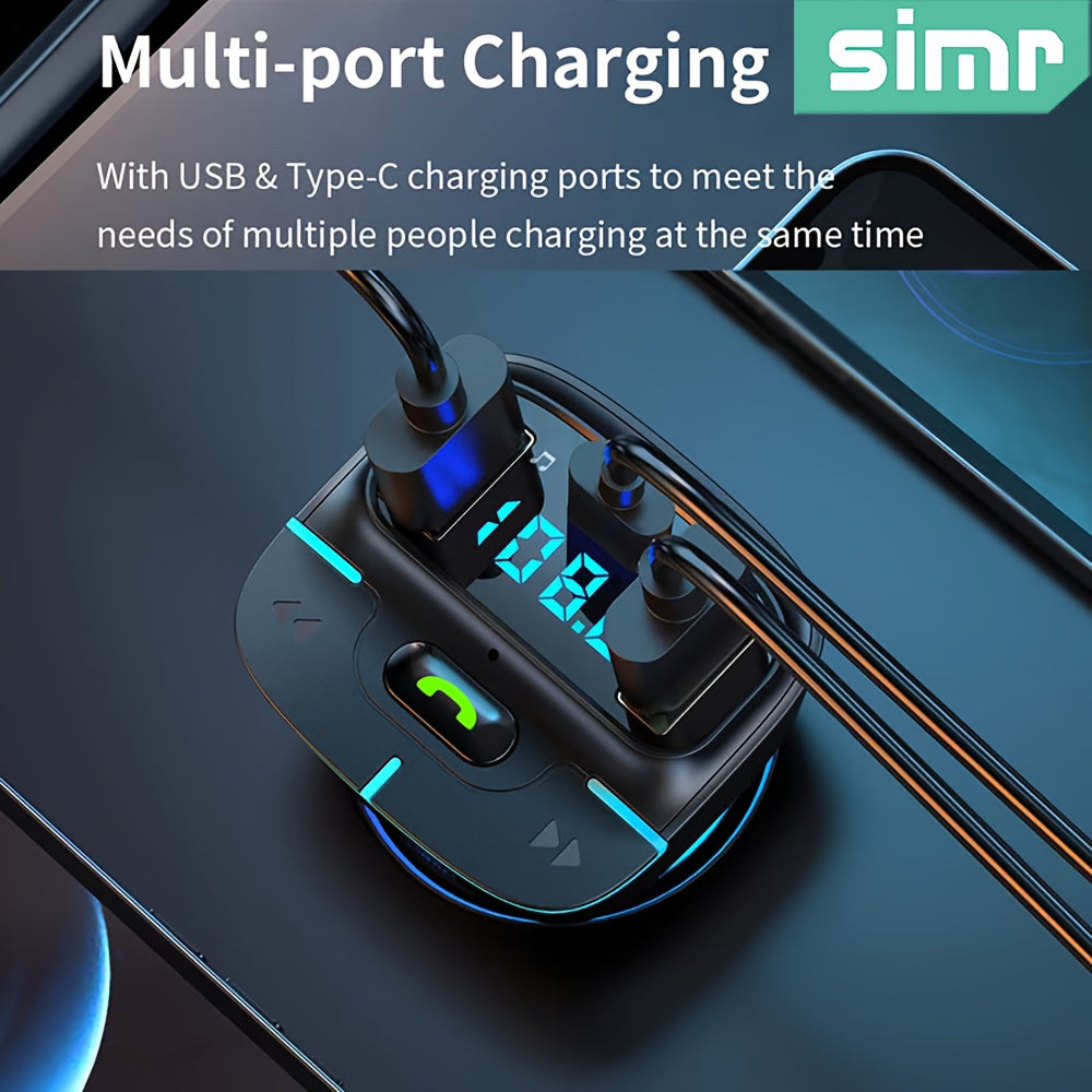 Reproductor MP3 inalámbrico para coche con sonido súper sin pérdidas, transmisor FM, doble USB, carga rápida, PD tipo C, llamadas manos libres con una sola tecla, receptor de audio para coche.