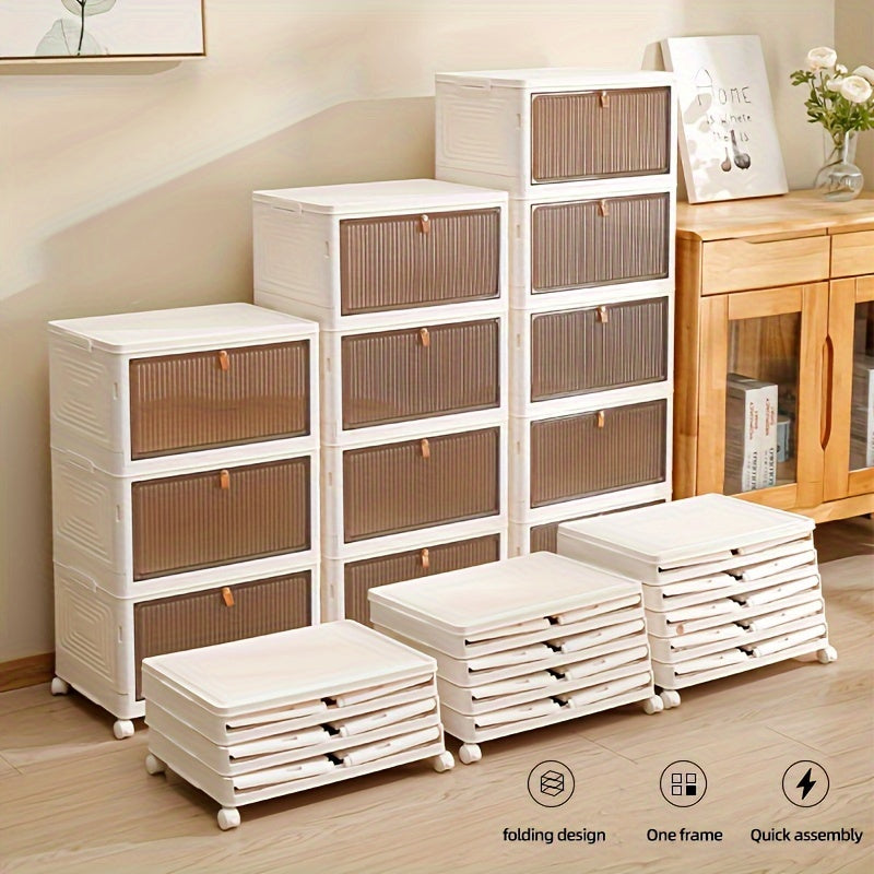 Caja de almacenamiento plegable multifuncional con puertas transparentes, ideal para ropa, libros y juguetes. Estilo clásico, para colocar en el suelo, parte trasera de plástico. Ideal para organizar el dormitorio, el baño, la oficina y la sala de estar.