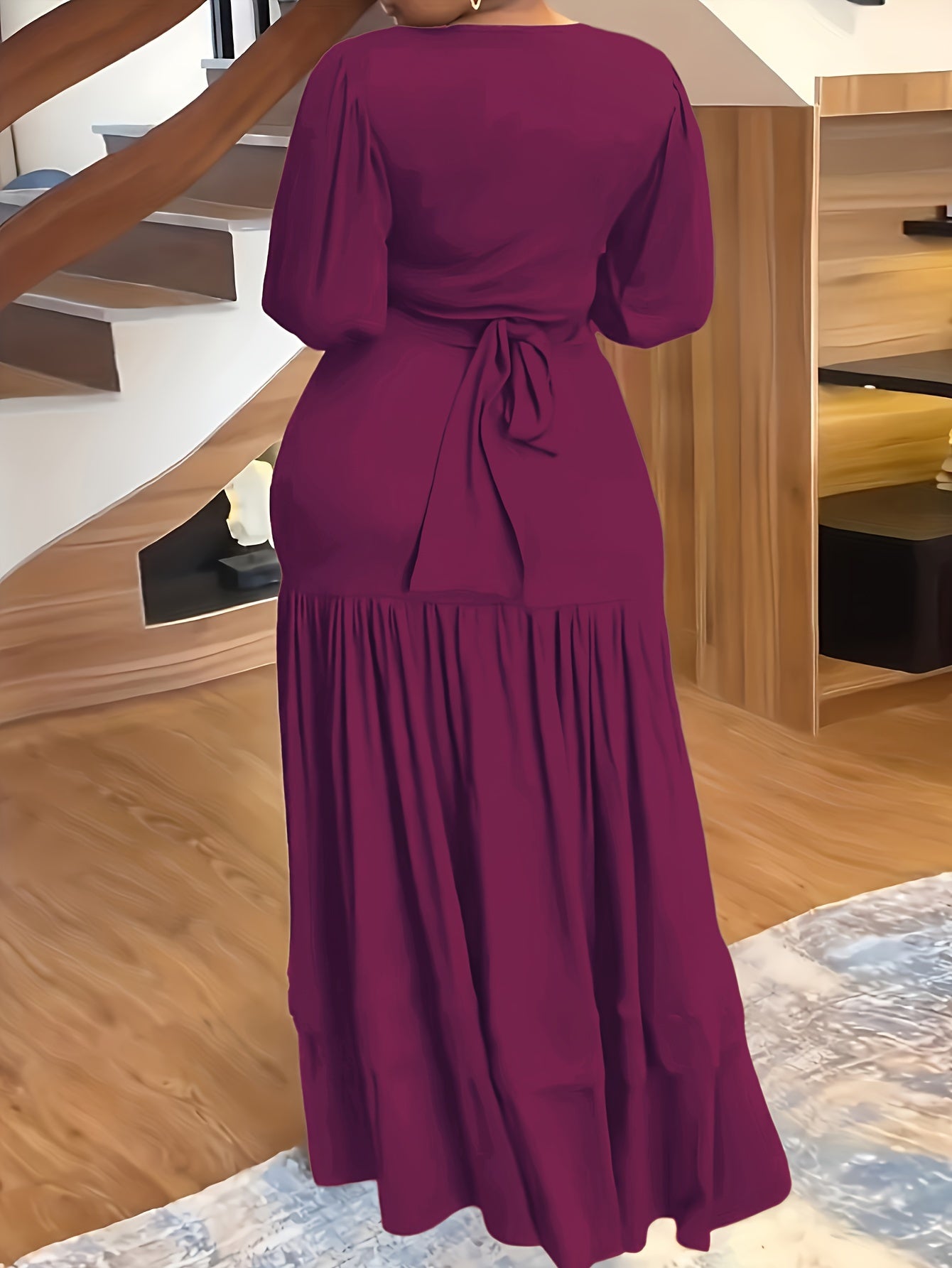 Plus Size Solid Color Casual V-Neck Long Sleeve Set