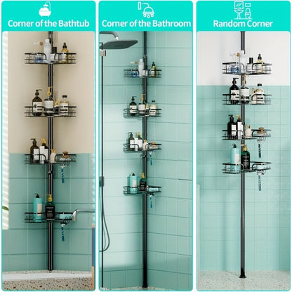 Adjustable Stainless Steel Corner Shower Caddy with Soap Holder - Rustproof & Waterproof, Fits 67.82cm to 275.08cm Spaces