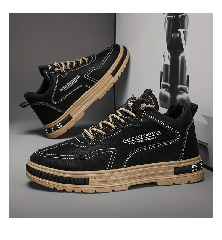1pc Men's Lace-Up Sneakers - Casual/Retro/Street Style, All-Season, Solid Color, Breathable Low-Top Shoes with PU Upper, Fabric Lining, PVC Sole, Cloth Insole, Round Toe, for Daily & Outdoor Activities / Construction Work, Me
