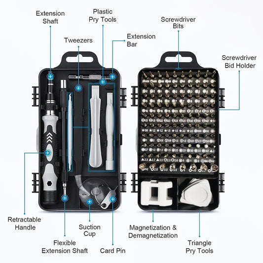 115pcs/set Cell Phone Kit/ Car Precision Screwdriver Repair Tool Kit, Multi-function Electronic Screwdriver Set, Watch Mobile Phone Disassembly Repair Screwdriver Tools (Black)