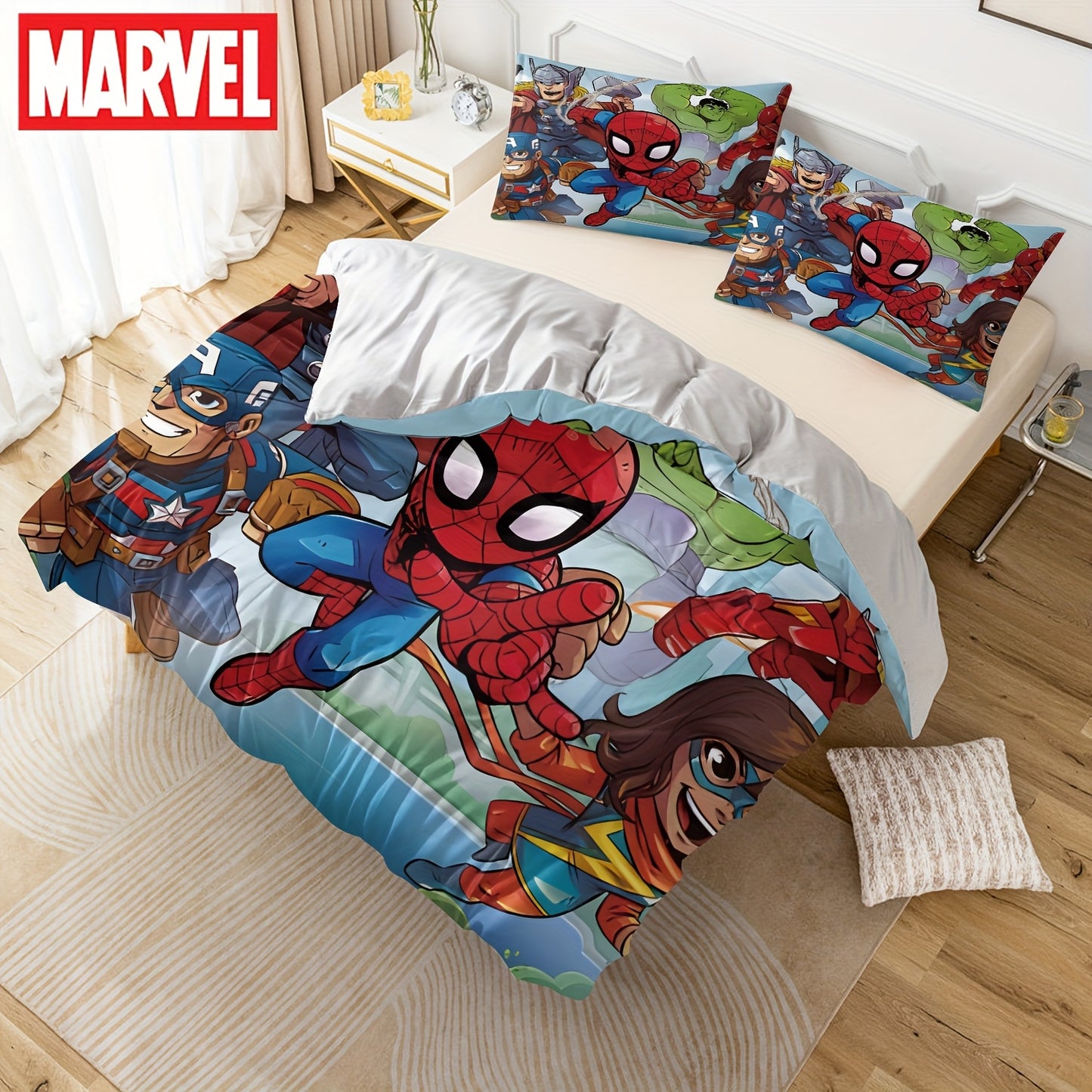 Authorized 3pcs Marvel Spiderman Bedding Set Featuring 1 Duvet Cover And 2 Pillowcases, Providing a Soft And Cozy Bedding Option for Bedrooms, Guest Rooms, And Dorm Decor.