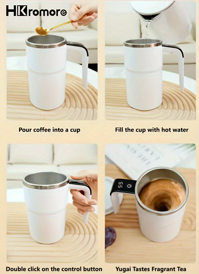 HKromore 1pc Intelligent Temperature Measurement, Magnetic Automatic Stirring Cup, Electric Portable Coffee Cup, Milkshake Cup, Anti Settling Design, Intelligent Temperature Measurement, Electromagnetic Capsule, 304 Stainless