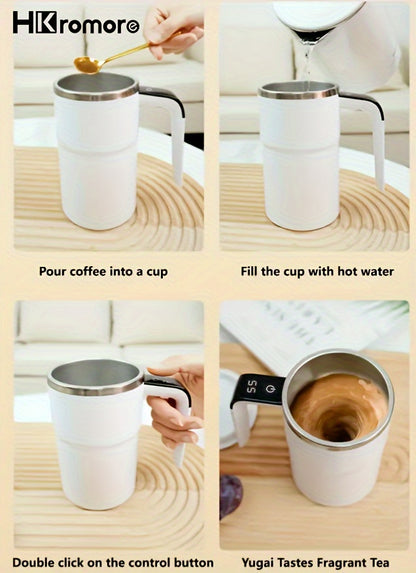 HKromore 1pc Intelligent Temperature Measurement, Magnetic Automatic Stirring Cup, Electric Portable Coffee Cup, Milkshake Cup, Anti Settling Design, Intelligent Temperature Measurement, Electromagnetic Capsule, 304 Stainless