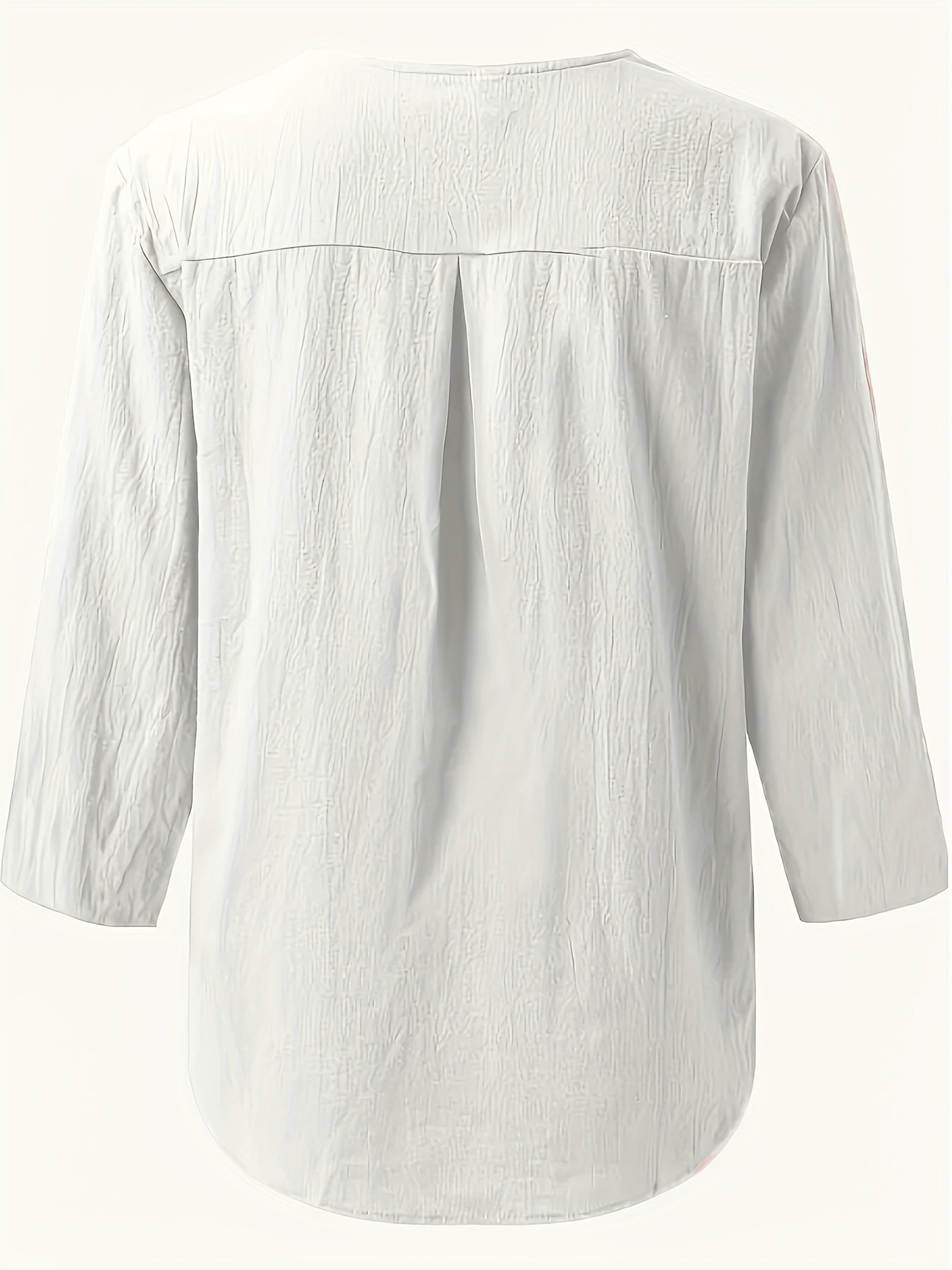 V-Neck Button-Up Top - Loose Fit Solid Color Pullover, Fashionable Casual V-Neck Shirt for Women, Relaxed Fit, Non-Stretch Cotton Linen Blouse