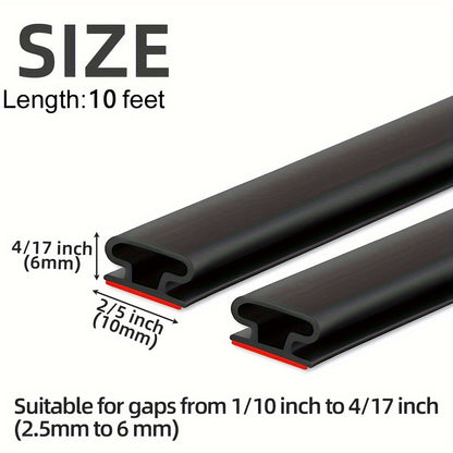 10-Foot Self-Adhesive Rubber Door Seal Strip - D-Shape Insulation & Soundproofing for Doors and Windows, Fits Gaps 1/10" to 4/17", Available in Black, White, Brown