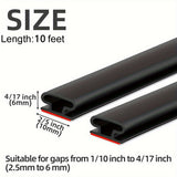 Tira de sellado de goma autoadhesiva para puertas de 3 metros - Aislamiento acústico y en forma de D para puertas y ventanas, se adapta a huecos de 0,25 a 0,63 cm (1/10 a 4/17"). Disponible en negro, blanco y marrón.
