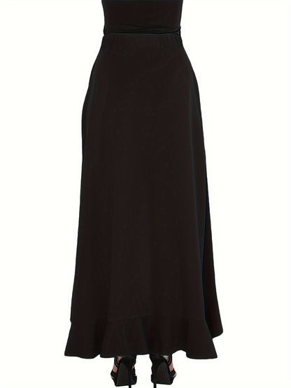 Plus Size Bow Tie Front Pants, Elegant Solid Asymmetrical Wide Leg Skirted Pants, Women's Plus Size Clothing