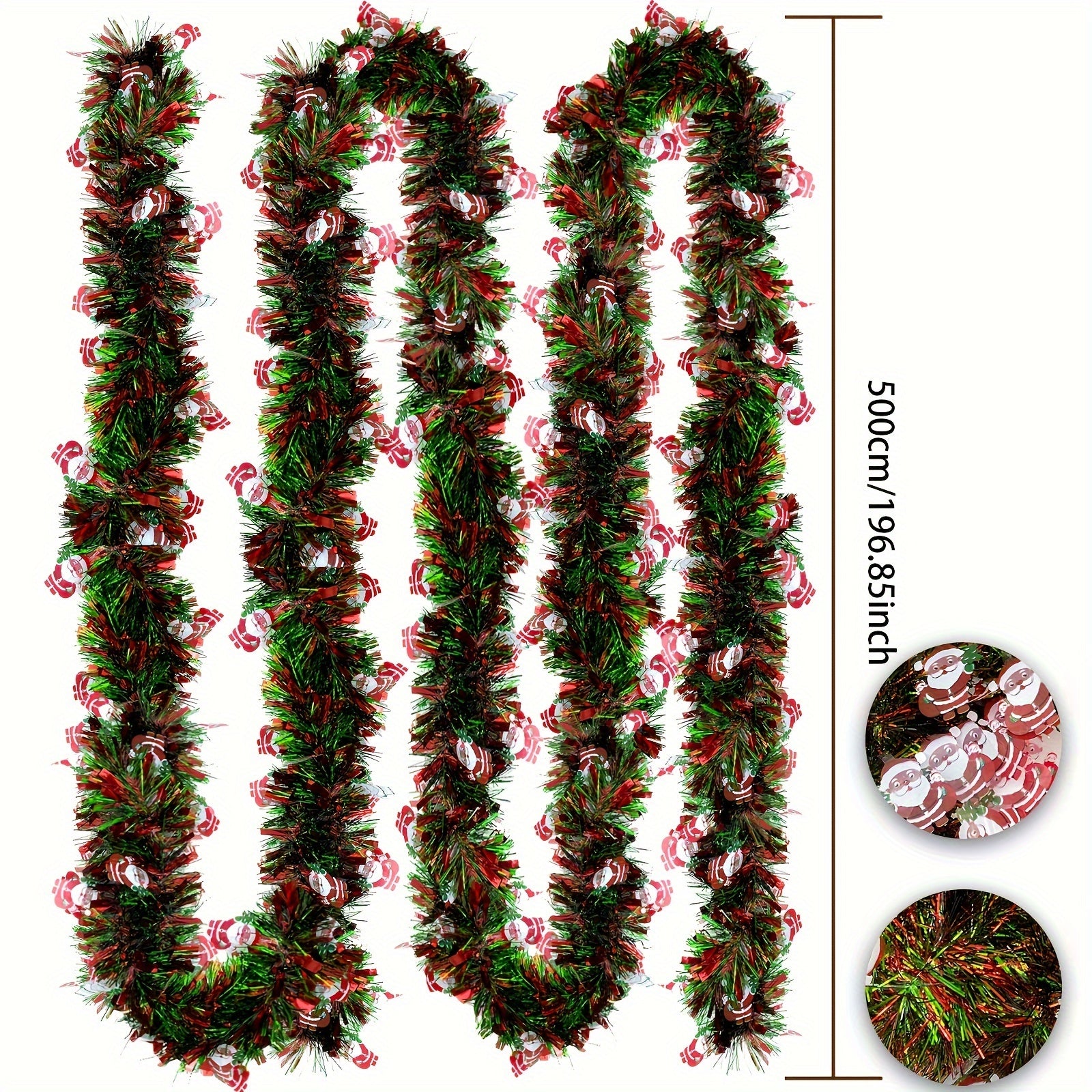 4.98meter Red & Green Metallic Twist Tinsel Garland with Shiny Ornaments, Plastic Christmas Tree & Party Supplies, Indoor & Outdoor Festive Decor, No Power Required