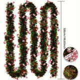 4.98meter Red & Green Metallic Twist Tinsel Garland with Shiny Ornaments, Plastic Christmas Tree & Party Supplies, Indoor & Outdoor Festive Decor, No Power Required
