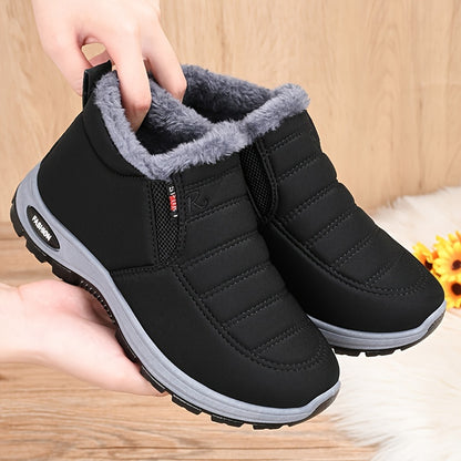 Botas de invierno para mujer acogedoras y elegantes: zapatillas de deporte impermeables, antideslizantes y cálidas con forro polar y suela suave para caminar cómodamente | Diseño informal de caña baja, color sólido, fácil cuidado.