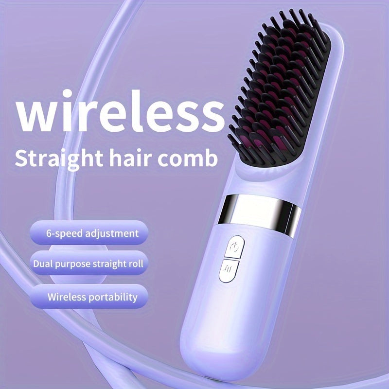 Portable Cordless Hair Straightener Brush for Women - Fast Heating, USB Rechargeable, Compact Travel Size