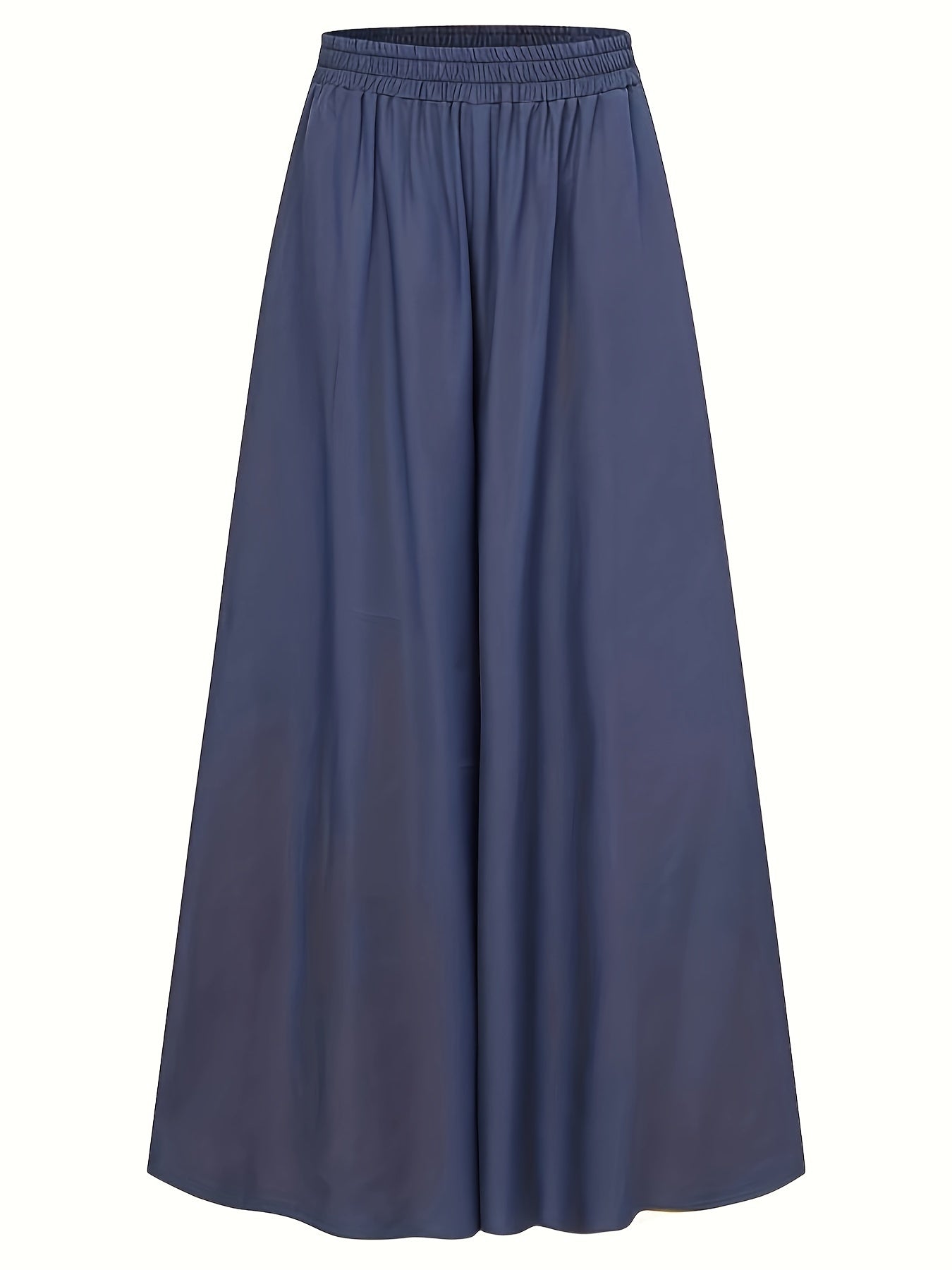 Plus Size Casual Pants, Women's Plus Solid Elastic High Rise Medium Stretch Loose Wide Leg Trousers