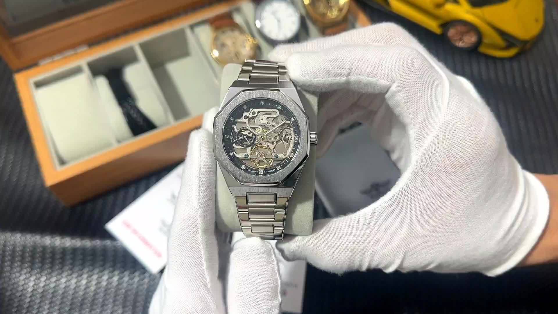 Reloj mecánico automático para hombre: esqueleto de diamantes de imitación 3D, acero inoxidable, estilo deportivo y profesional, regalo perfecto.