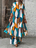 Elegant Polyester Suit Set For Women, Geometric Print, Open-Front Blouse, And Wide-Leg Pants, Casual And Fashionable Outfit For Daily And Leisure Wear