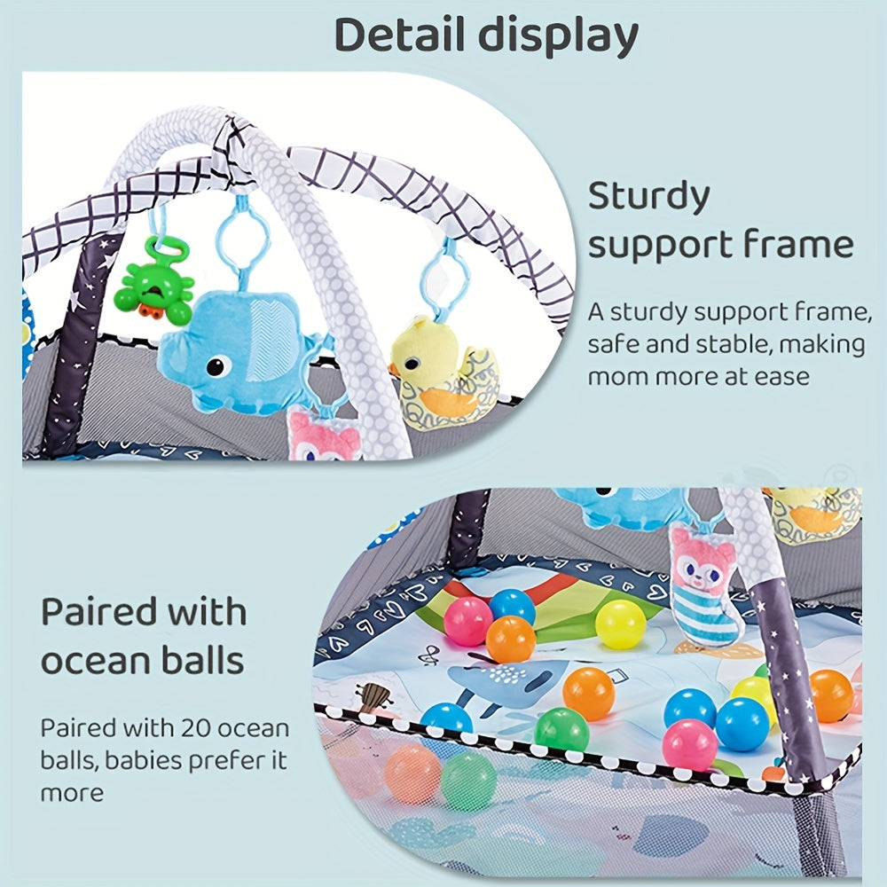 Youngsters Play Gym &amp; Activity Mat Set - 5 Detachable Toys, 20 Ocean Balls, Tummy Time for Motor Skills &amp; Sensory Development - Perfect Youngsters Gift, Soft Polyester, Gray