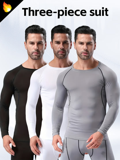3pcs Men's Athletic Compression Long Sleeve Tops - Quick Dry, Moisture-Wicking & Breathable, High Stretch for Running, Yoga & Outdoor Activities, Casual, Sweat-wicking, Movement Style, Going Out Occasion, Leisure Outing Occas