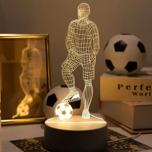Luz nocturna LED 3D de jugador de fútbol, ​​lámpara decorativa para el hogar con alimentación USB y componentes electrónicos, regalo perfecto para fanáticos del deporte y amigos (no requiere batería).