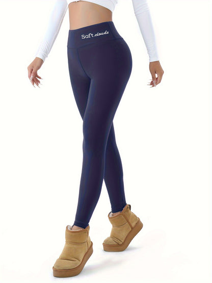 Women's Elegant Embroidered Fleece-Lined Leggings - Soft, Stretchy, Warm Fall & Winter Black Pants with Flame Detail, Plus Size Pants